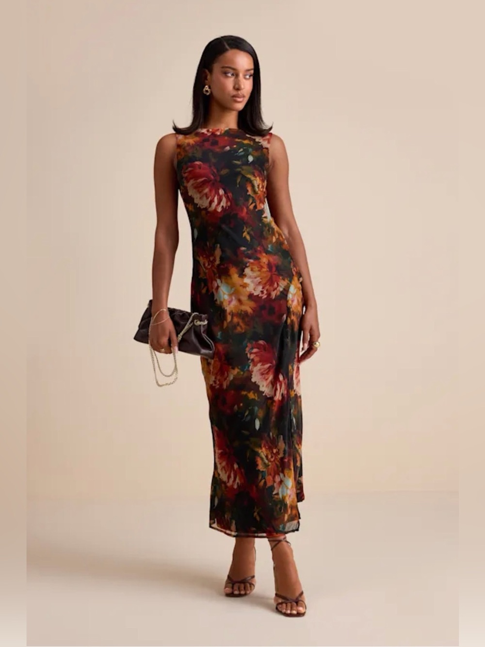 Yaneli Black Multi Floral Boat Neck Cowl Back
Maxi Dress - Picture 3 of 5